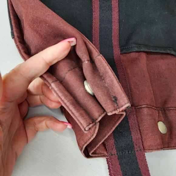 Hermes MM Fourre Canvas Tote Navy Blue and Burgundy Silver Hardware - Picture 8 of 16